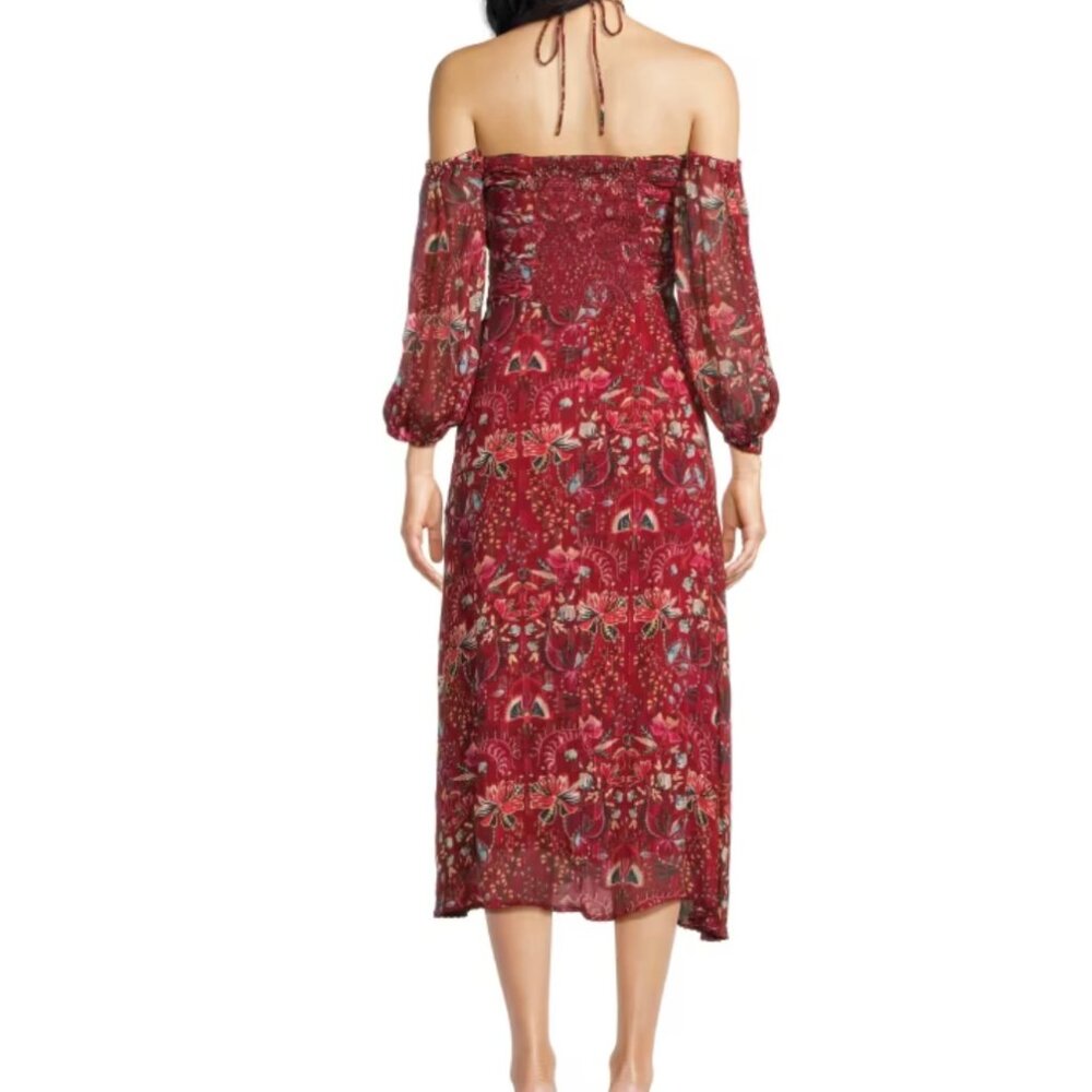 NWT Maria Cher Red Berrie Floral Midi Dress with Detachable Sleeve Size Large - Picture 2 of 11